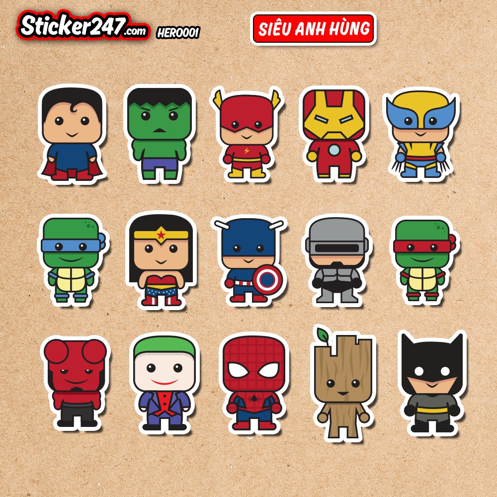 Sticker Siêu anh hùng - HERO 𝑭𝒓𝒆𝒆𝒔𝒉𝒊𝒑 chống nước, sticker dán laptop, điện thoại, đàn guitar, mũ bảo hiểm, vali, ipad