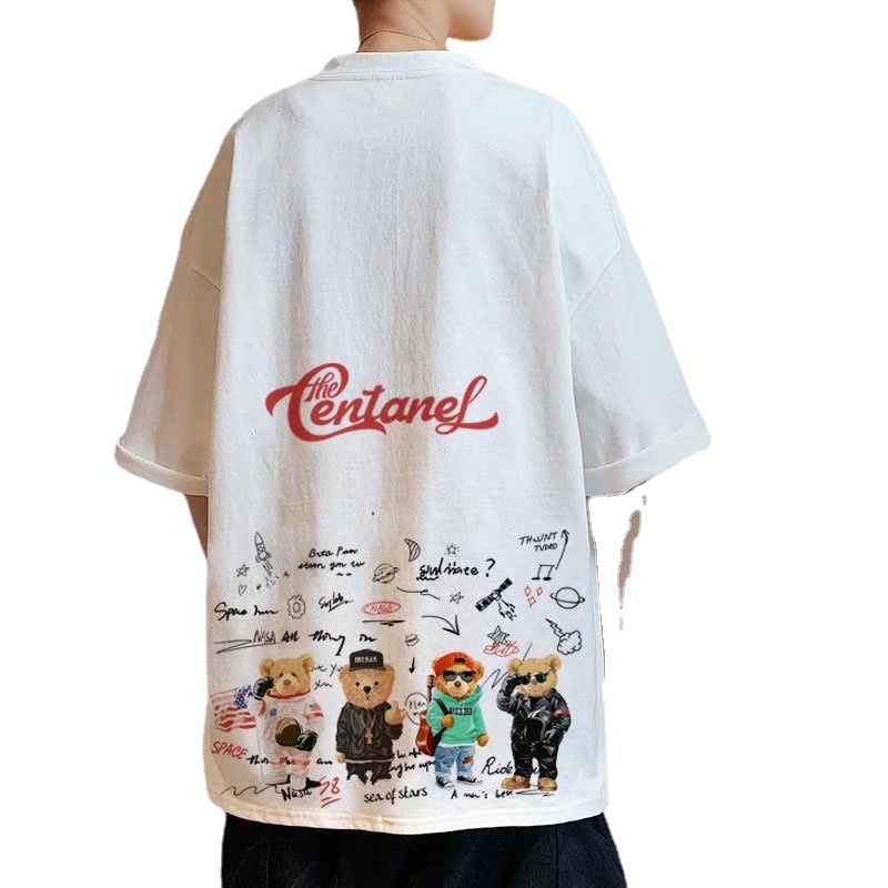 Áo Thun Dáng Rộng In Hình Gấu Phong Cách Hip Hop Hàn Quốc Thời Trang Mùa Hè Cho Nam Và Nữ M-8XL