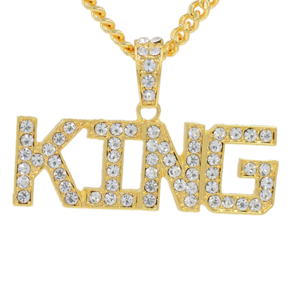 Men's Ice Out King Necklace, Fashion &quot;KING&quot; Surat Pendant Kalung Jewelry