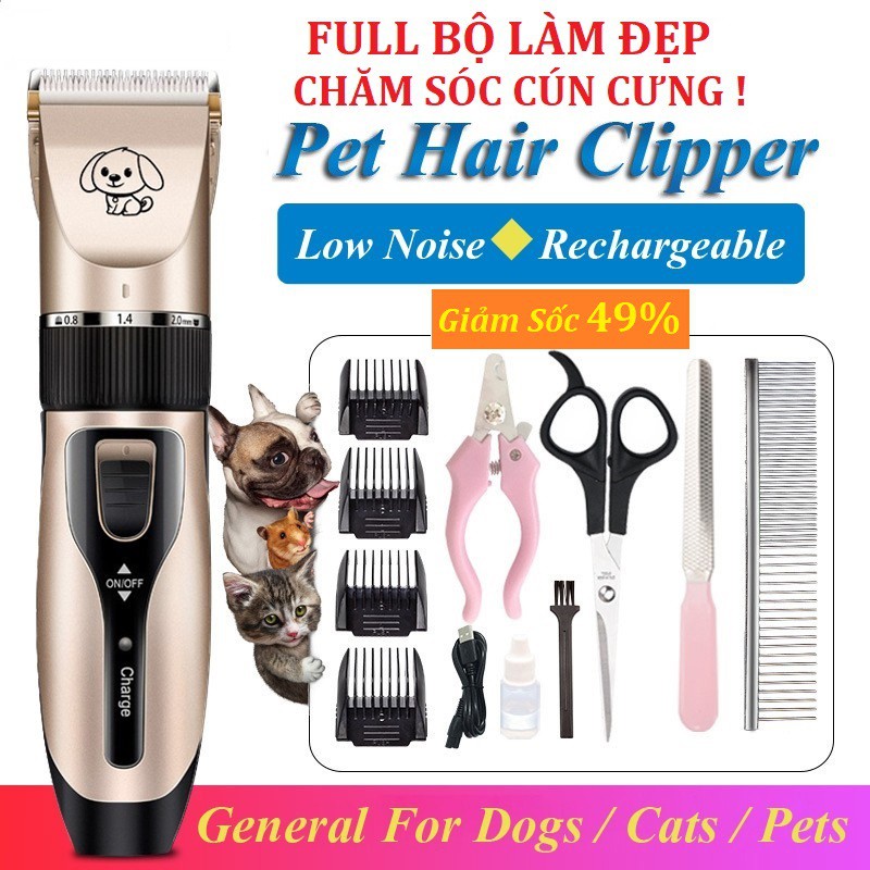 [BỘ LÀM ĐẸP CÚN CƯNG] Tông đơ cắt lông chó mèo Pet Grooming Kit, Máy cắt tỉa lông chó, lược,kéo,chăm sóc móng thú cưng