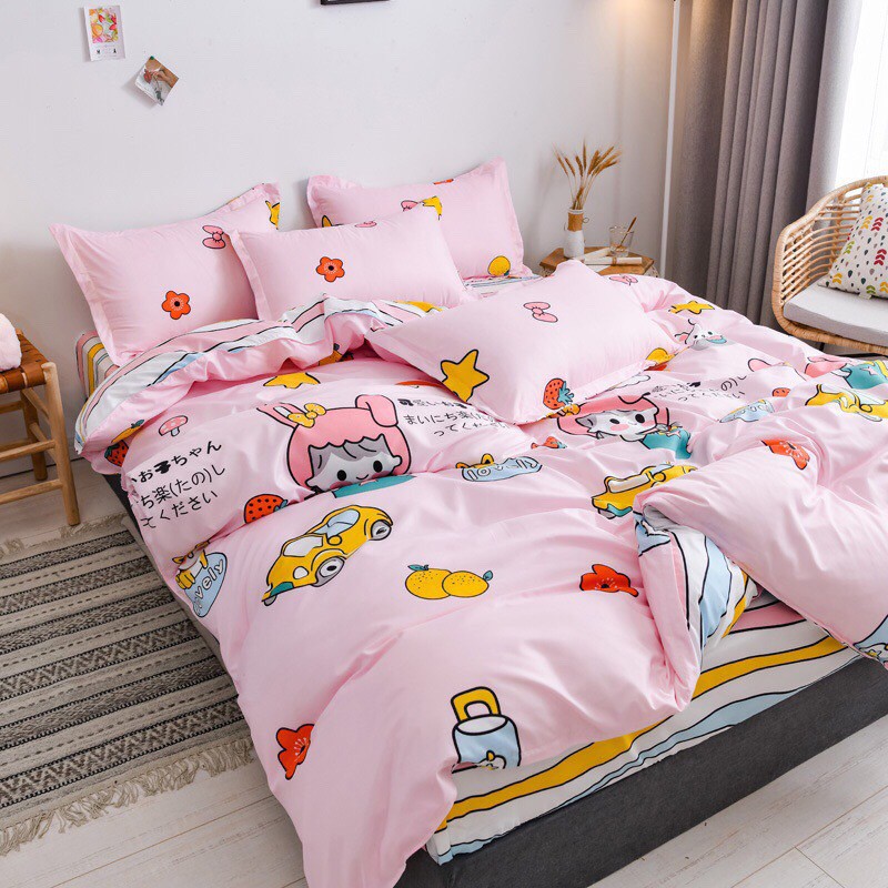 Trọn Bộ 4 Món Chăn Ga Gối Cotton Poly. Đã Có Mền, Thương Hiệu Evily Mẫu BÉ GÁI LOVELY Cho Bé Gái, Bạn Gái - EVILYSDECOR