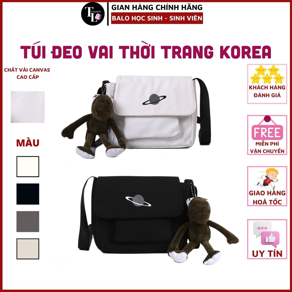 Túi vải canvas đeo chéo messenger hành tinh sáng tạo cá tính họa tiết thêu MÀU BASIC