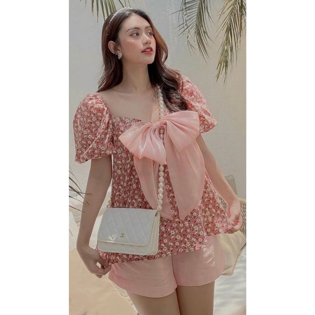 Bộ đồ bầu cộc tay kết hợp sau sinh M341 chất lụa hoa thời trang thiết kế freesize từ 45 đến 70kg