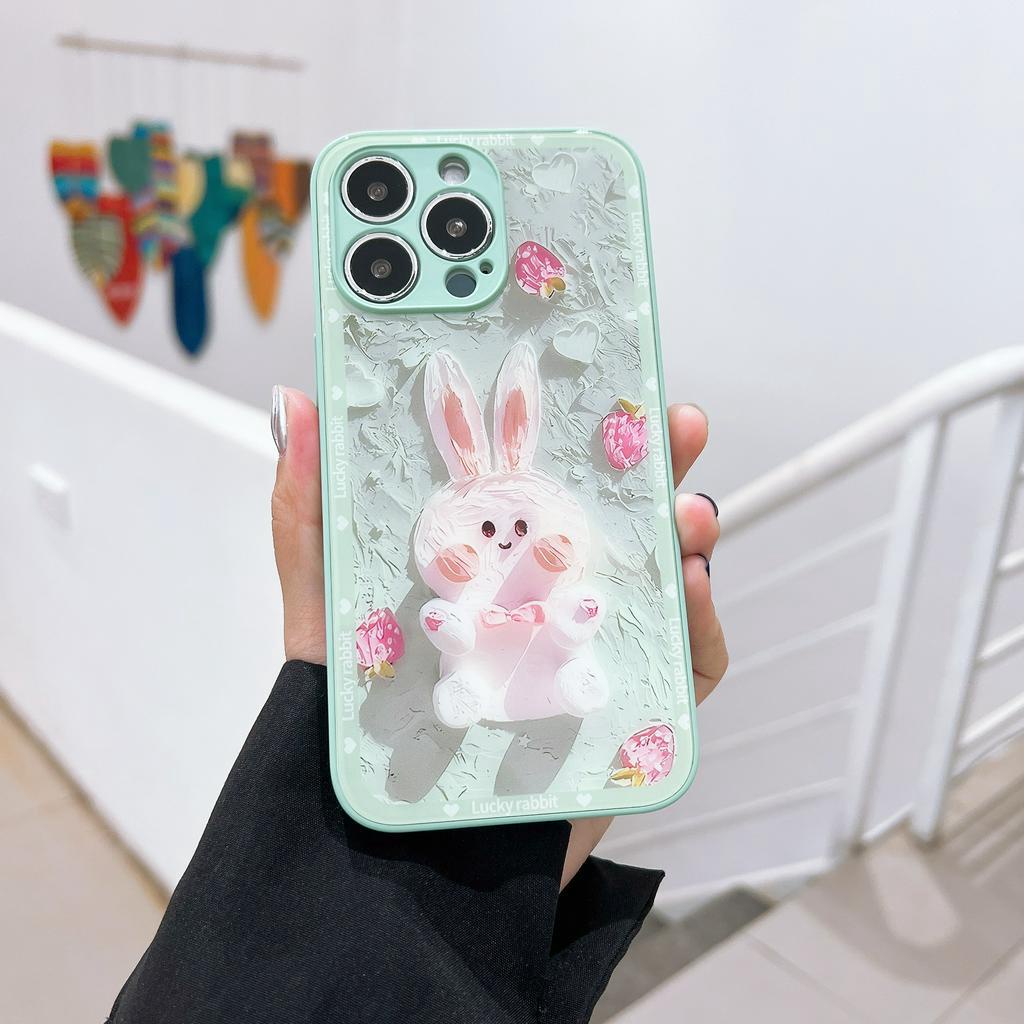 Ốp Thỏ Xanh lưng kính dành cho iPhone Xsmax 11 12 13 14 Pro Promax