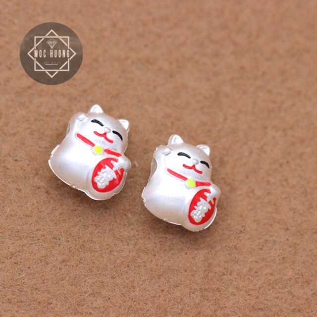 CHUYÊN SỈ  Charm mèo thần tài bạc hàng siêu đẹp - Bạc tốt loại 1, PH216