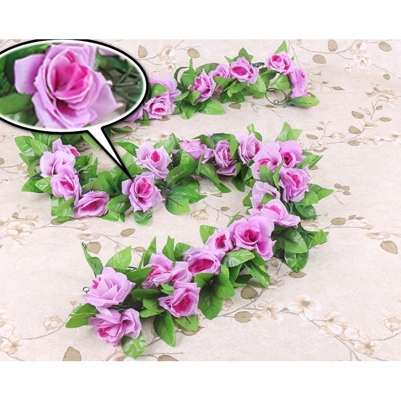 Dây hoa hồng giả 9 đầu bông MÀU TÍM HOA05