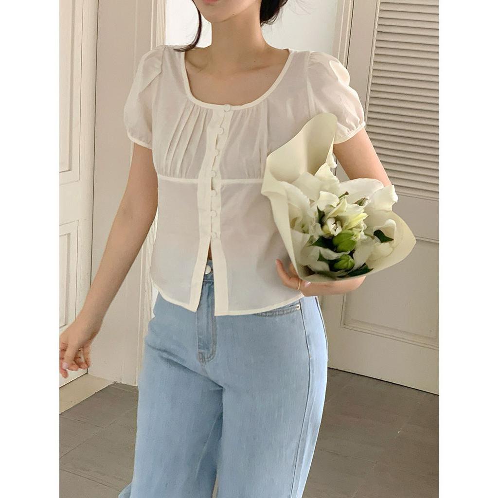 Áo Sơ Mi Ngắn Tay Cổ Tròn Trơn Màu 51488