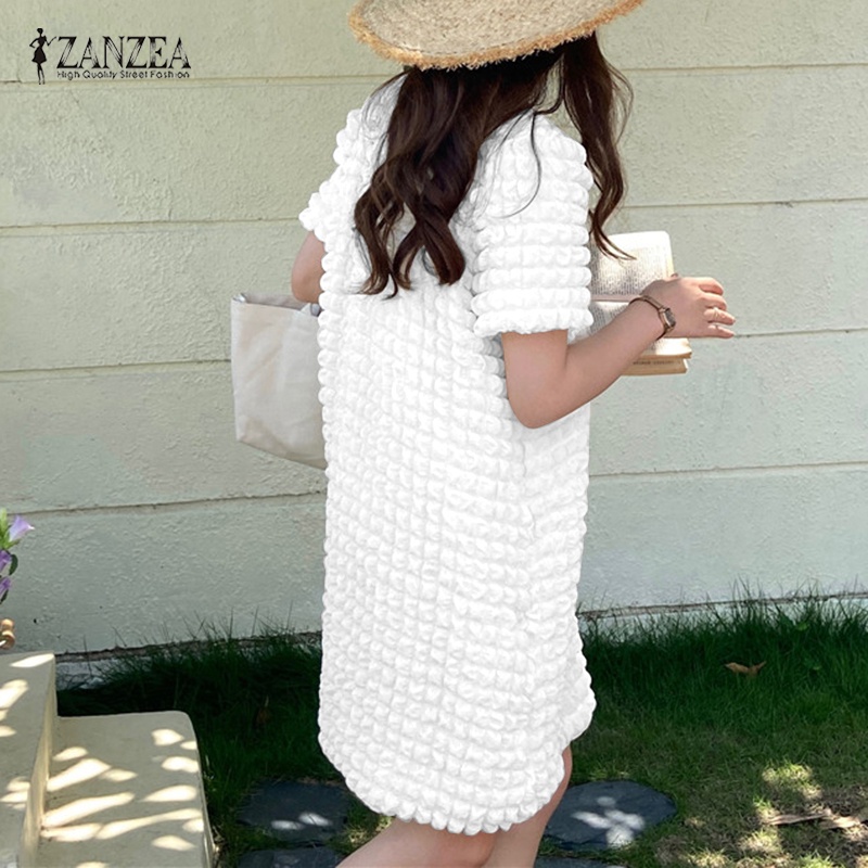 Đầm Zanzea tay ngắn họa tiết caro thời trang phong cách Hàn Quốc cho nữ