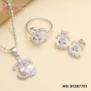 Combo dây chuyền, bông tai, nhẫn bạc Ý 925 Bạc Xinh Huệ Ngân-BPP1287-RYE140751