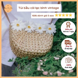 Túi bầu lục bình hoa cúc nhỏ xinh chất liệu cói lục bình thích hợp đi du lịch, chụp ảnh