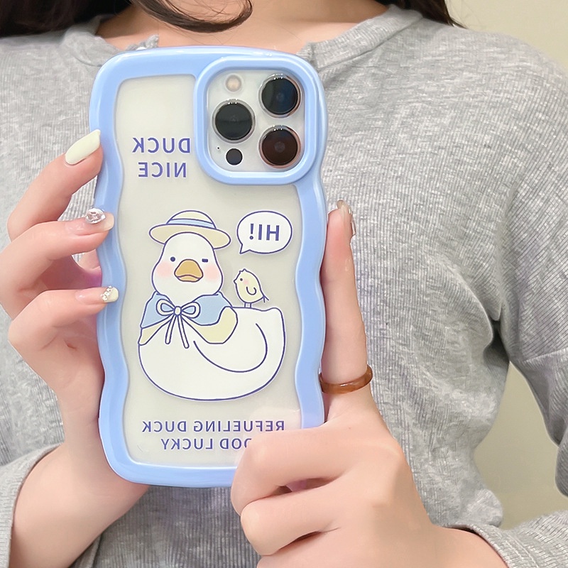 Ốp Điện Thoại Acrylic Phối Ren Họa Tiết Vịt Hoạt Hình Cho iphone 13Pro 12Promax 6 xs