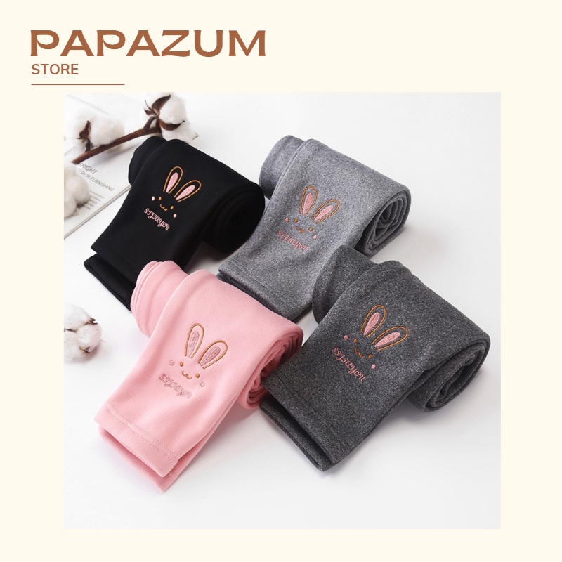 Quần legging nỉ lót lông cho bé trai bé gái thêu hình thỏ giữ ấm cho bé PAPAZUM SA574