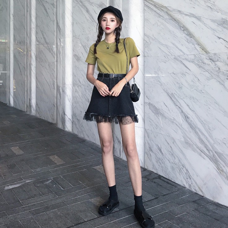 Chân váy jean chữ a mini Emilyshop