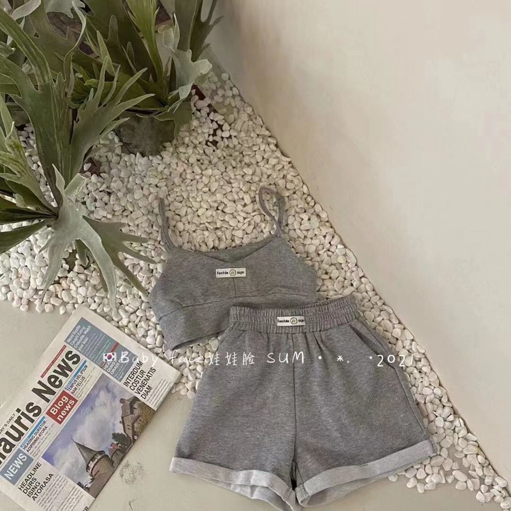 Set áo hai dây + quần short thể thao thiết kế mới thời trang mùa hè phong cách Hàn Quốc cho bé gái