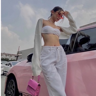 Quần jeans trắng ống rộng cạp thấpi