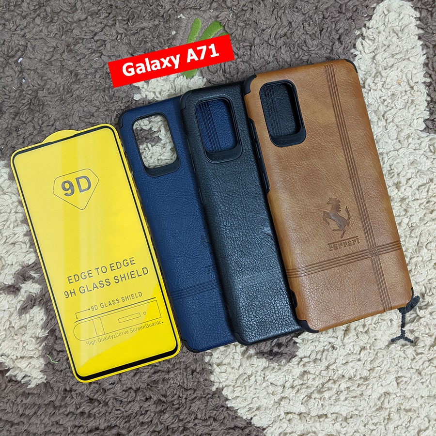 Ốp lưng chống sốc giả da Galaxy A71 kèm kính full màn hình