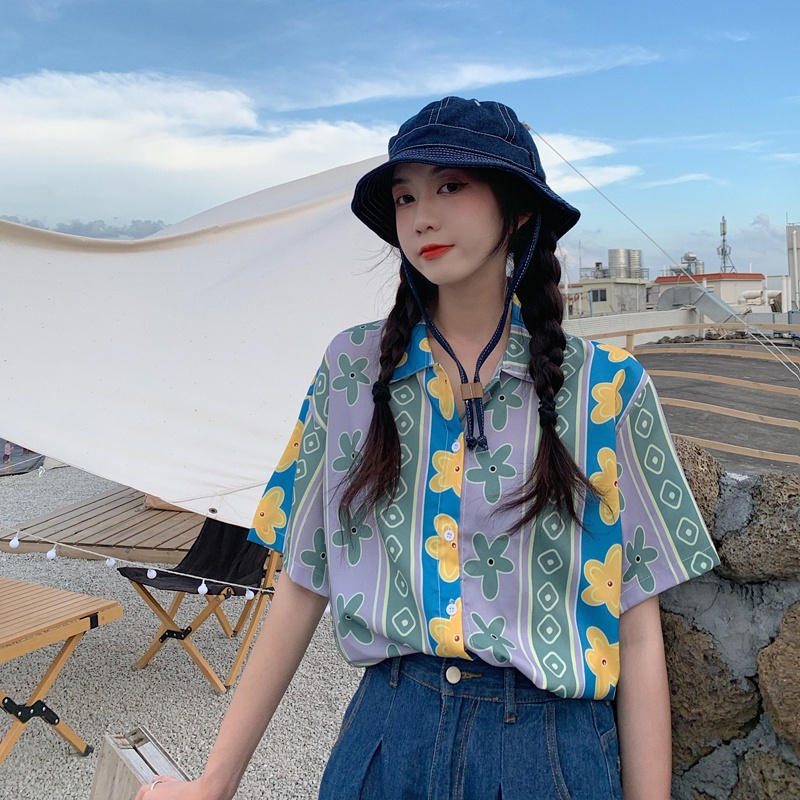 Áo Sơ Mi Dáng Rộng Hoạ Tiết Hoa Cho Nữ