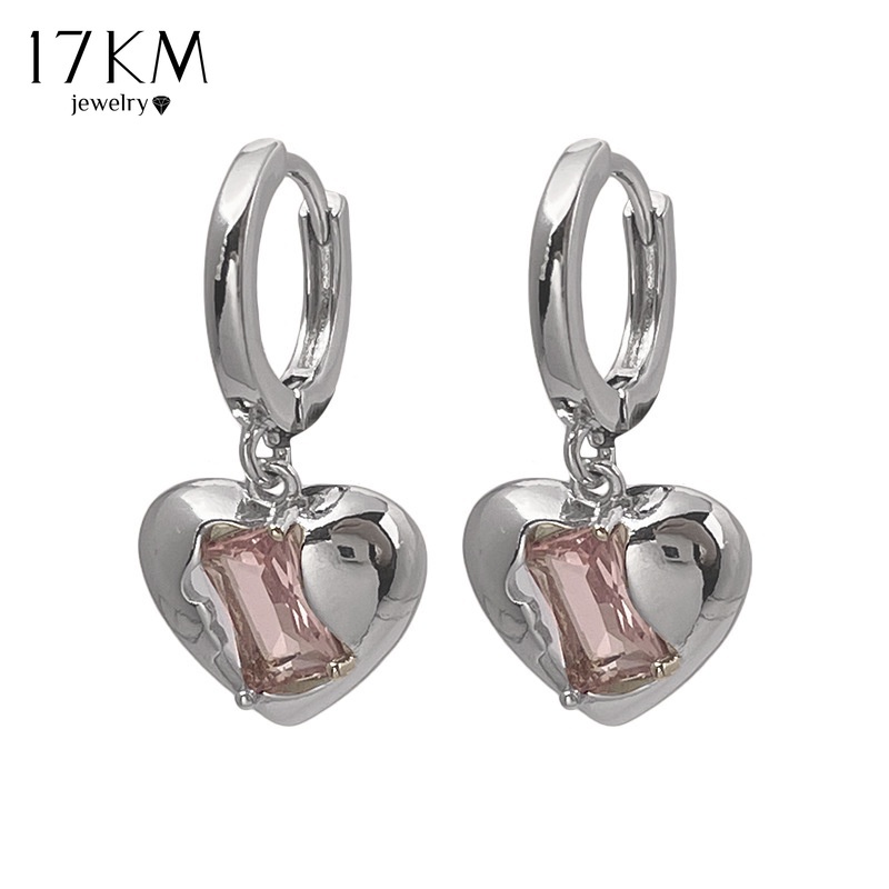 Bông tai 17KM hình tim đính đá xinh xắn cho nữ