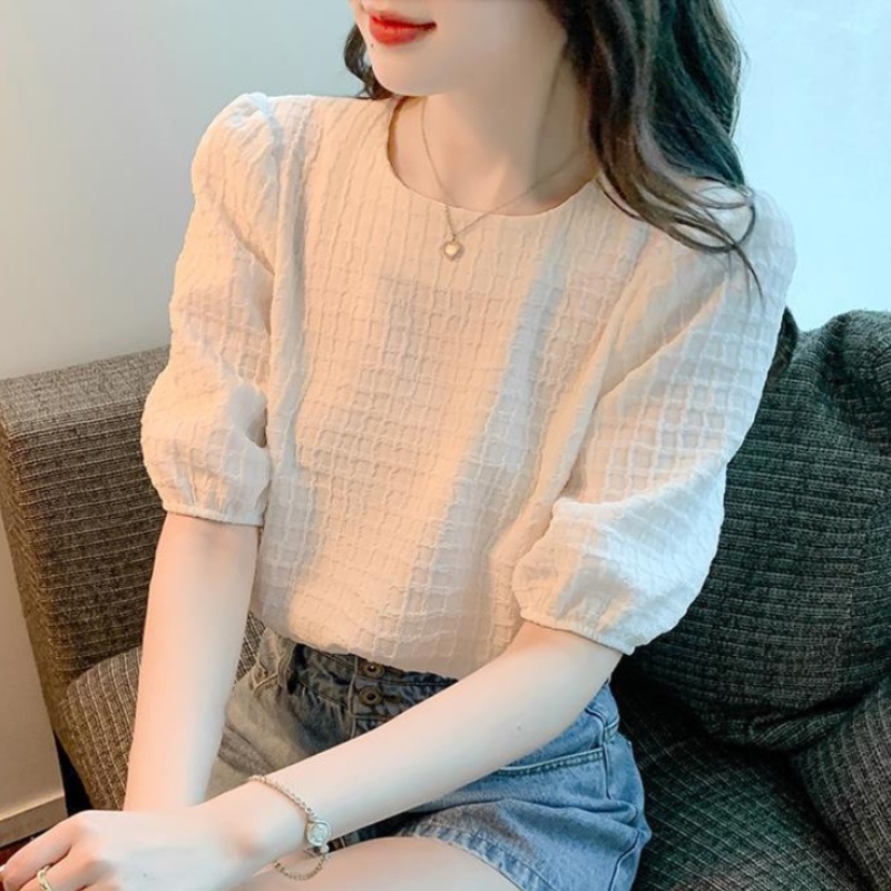 Áo Sơ Mi Chiffon Tay Ngắn Màu Trắng Phong Cách Hàn Quốc Đơn Giản Thời Trang Cho Nữ Mới