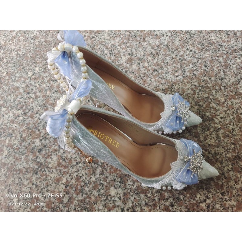 YASAS0104-Giày cao gót ánh nhũ mũi nhọn sao sáu cánh