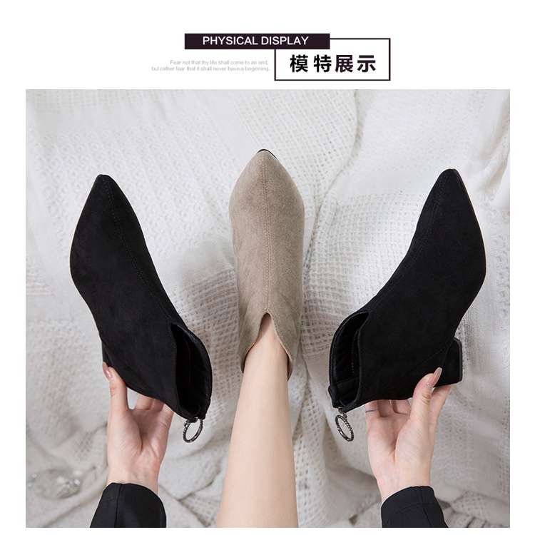 Giày bốt martin cổ thấp đế dày phối dây kéo phía sau thời trang thu đông cho nữ 202