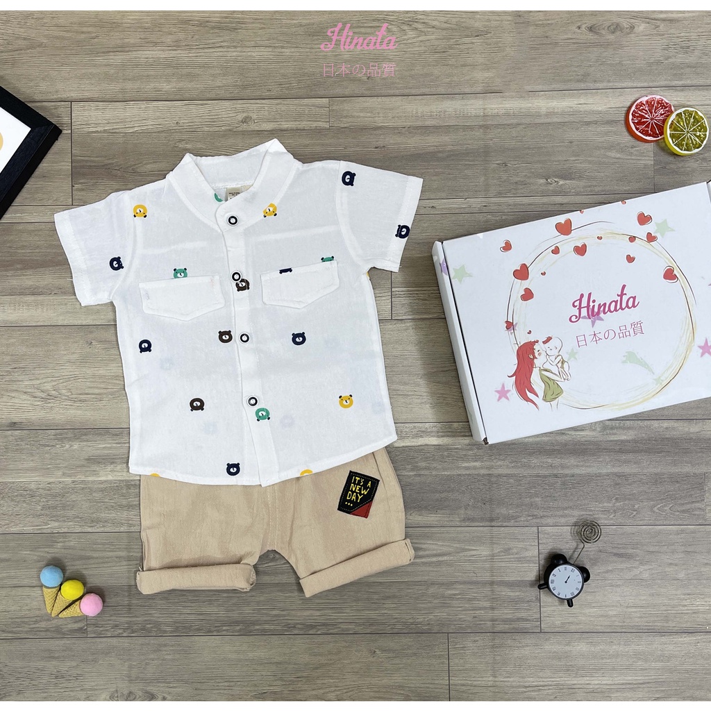 Set bộ rời sơ mi cọc tay phối quần cho bé trai HINATA - thoáng mát cho bé ngày dài năng động BF62
