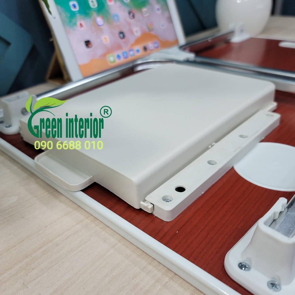 Bàn học gấp gọn, bàn làm việc gấp gọn thông minh GreenFurni có khe cắm ipad, ngăn kéo màu hồng XKZS-001H