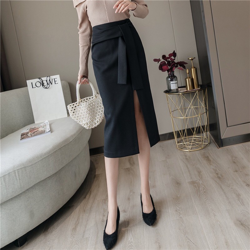 Chân váy xẻ tà cột nơ cao cấp_