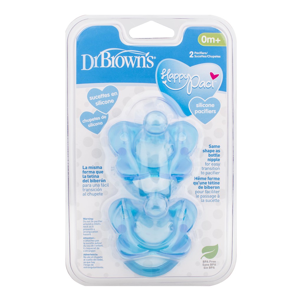 Bộ 2 ti giả Dr Brown's chống vẩu siêu mềm đầu tròn HappyPaci 100% silicone 0m+