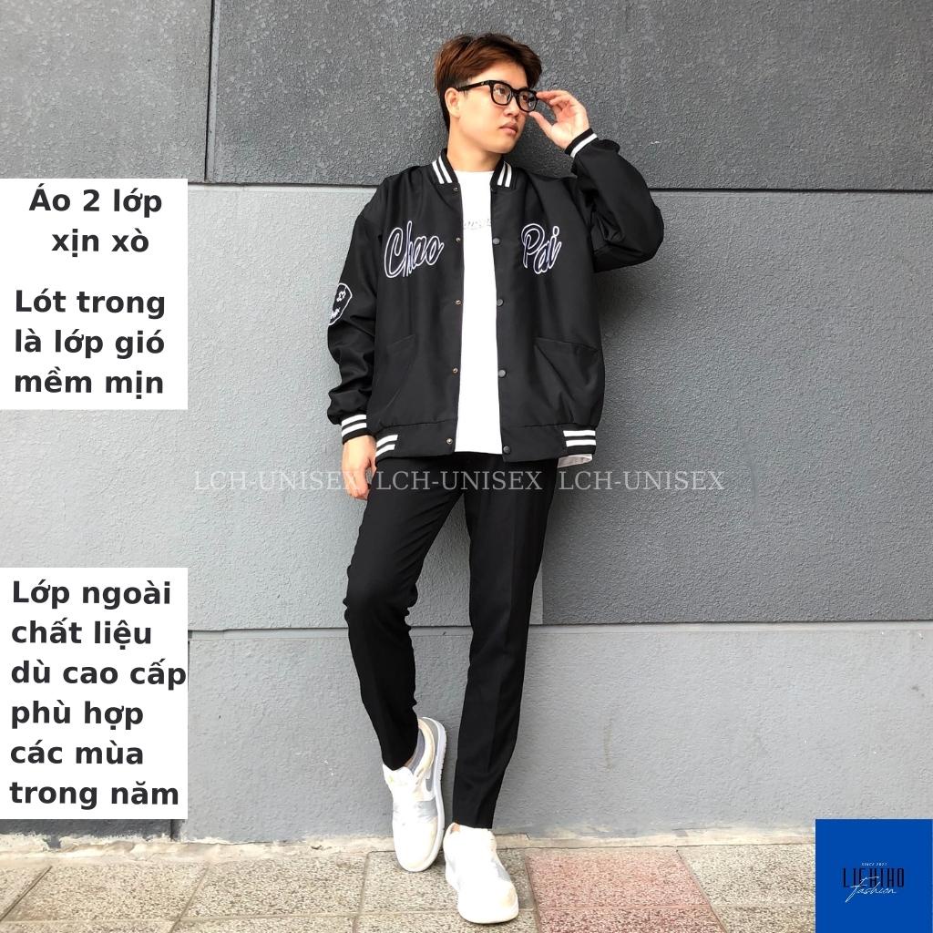 Áo khoác bóng chày nam nữ vải dù 2 lớp thêu Chaopai Bomber varsity unisex form rộng LCH