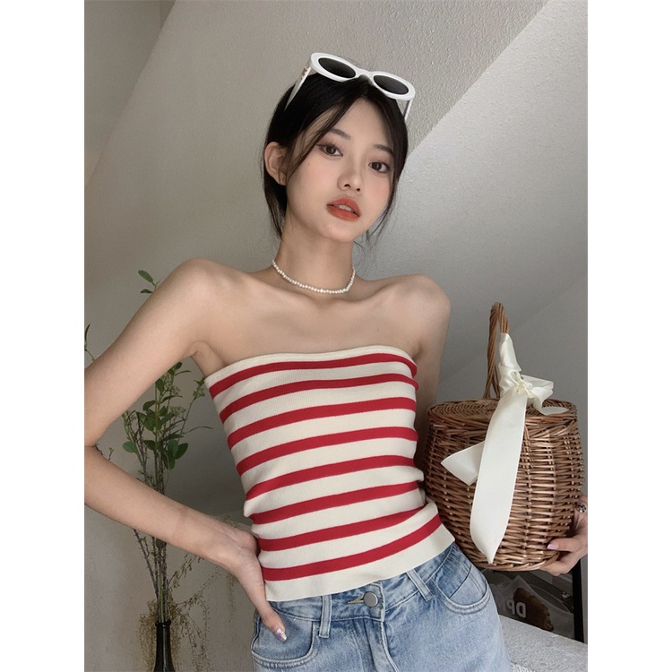 HUANG YOYO Áo Thun Nữ Dài Tay Cổ Tròn Sọc Ngang Thời Trang Hàn