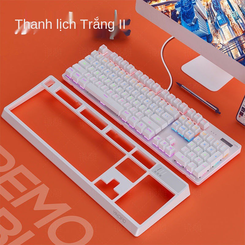 > Bạc chạm khắc K300 bàn phím cơ thực sự trục màu xanh lá cây đen máy tính chơi game có dây chuột bộ tai nghe | BigBuy360 - bigbuy360.vn