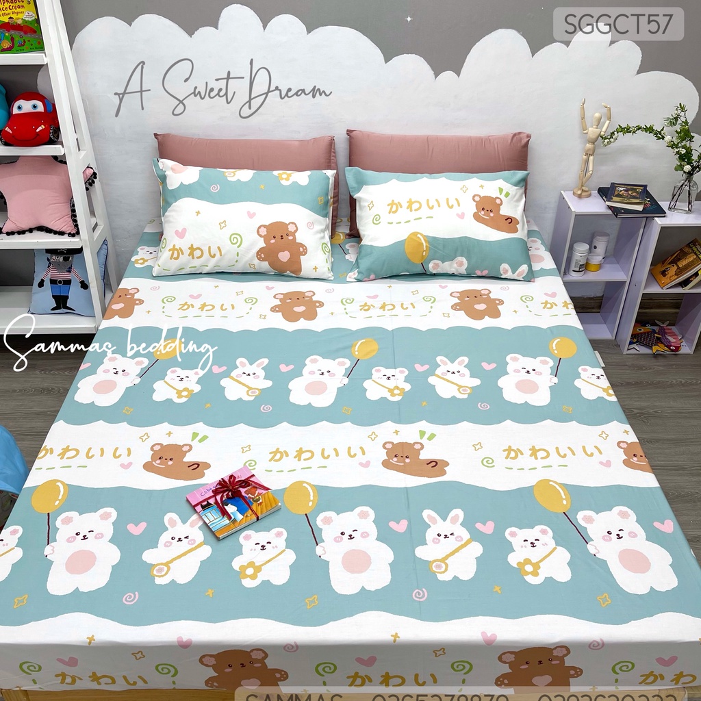 Bộ Chăn Ga Gối 3 Món Dễ Thương Cho Bé, Cotton 100% An Toàn, Thoáng Mát