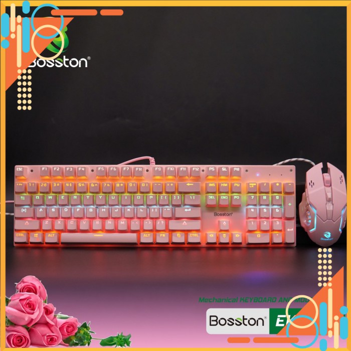 Phím Chuột Cơ Bosston EK9350 Màu Hồng - Tặng Kèm Bàn Di Hồng Khổ Lớn 30x80  - Bảo hành 12 tháng - PK Máy Tính | BigBuy360 - bigbuy360.vn
