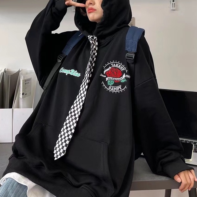 ZHELIHANGFEI Áo Hoodie Tay Dài Thêu Họa Tiết Phong Cách Nhật Bản