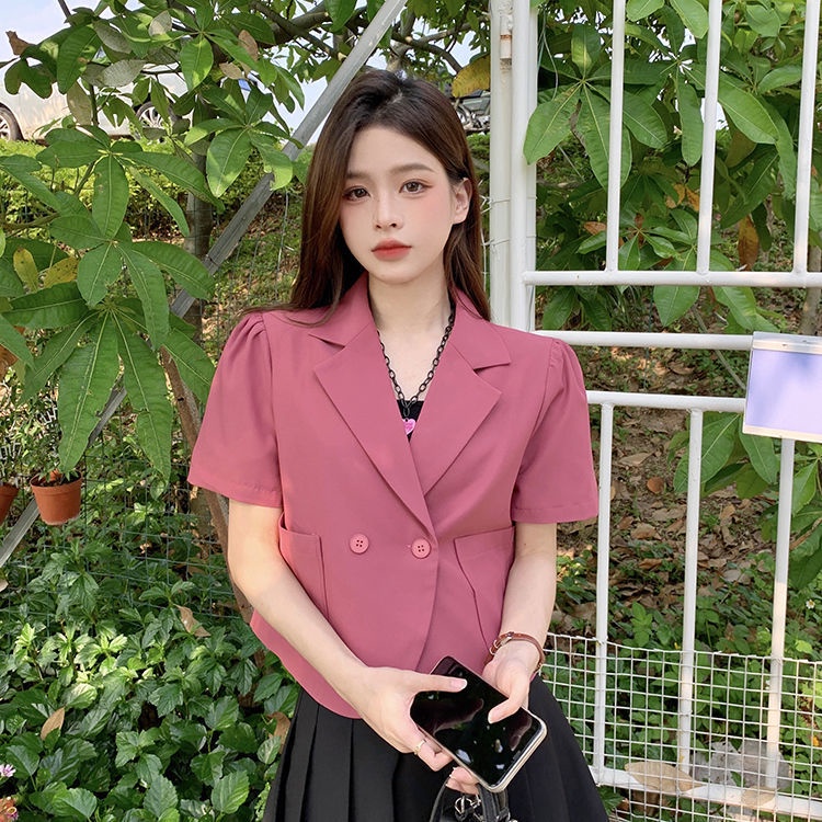 Áo khoác vest NZN tay ngắn màu trơn phong cách Hàn Quốc cho nữ