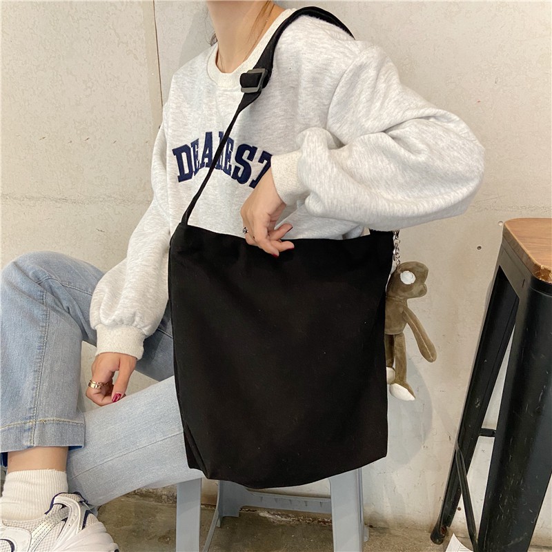 Túi vải túi tote canvas đeo chéo trơn basic