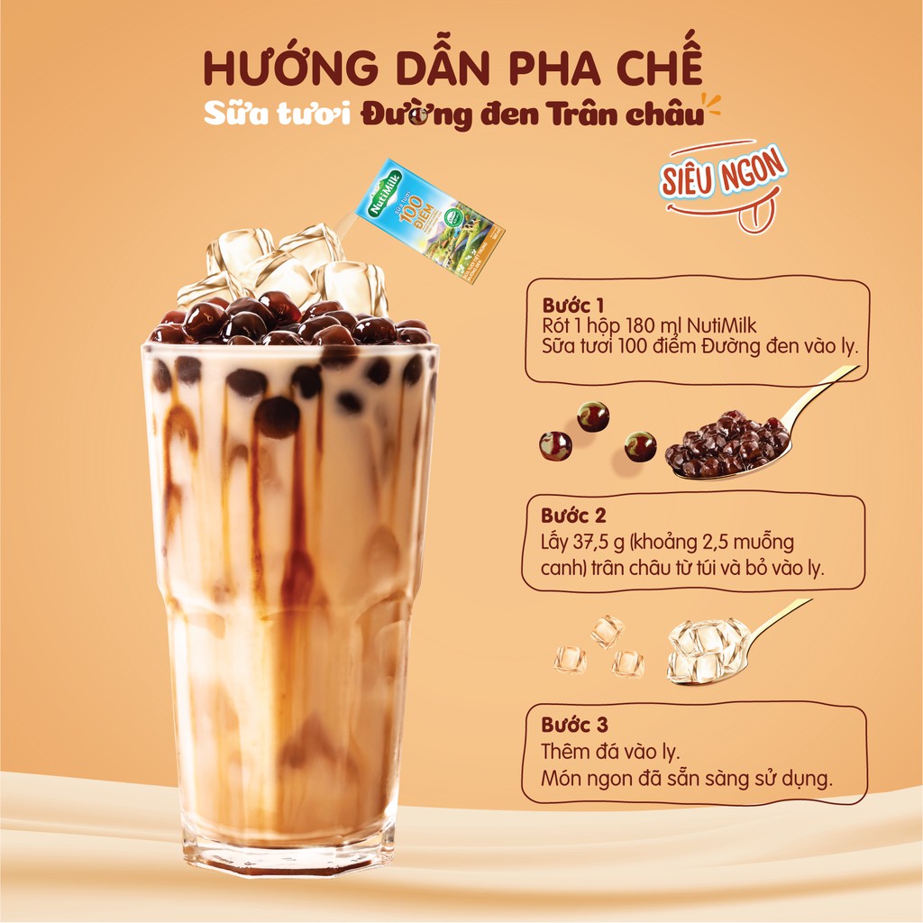 [Mã FMCGMALL giảm 8% đơn từ 250K] Thùng 40 hộp nutil sữa tươi đường đen 180ml/1hop và 5 bịch trân châu 300g