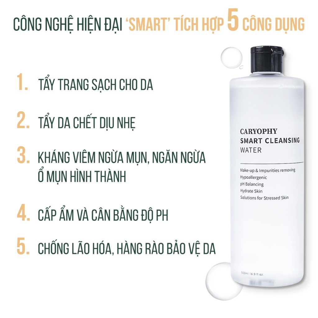 Nước tẩy trang làm sạch da ngăn ngừa mụn Caryophy Smart Cleansing Water (300ml - 500ml)