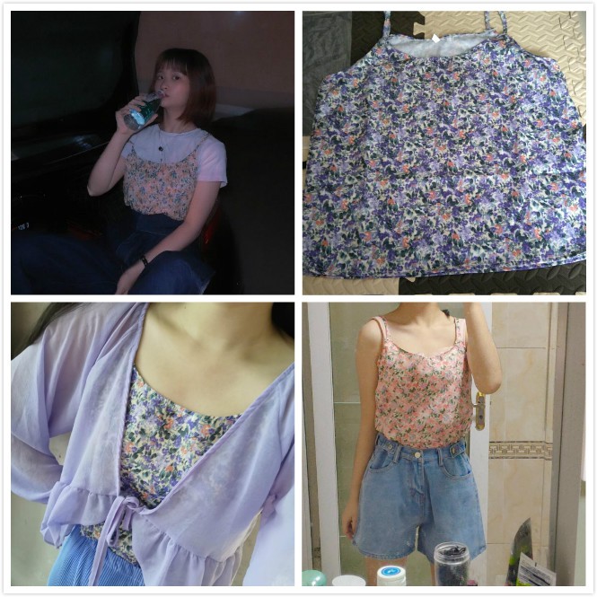 Áo 2 dây họa tiết bông hoa xinh xắn dành cho nữ