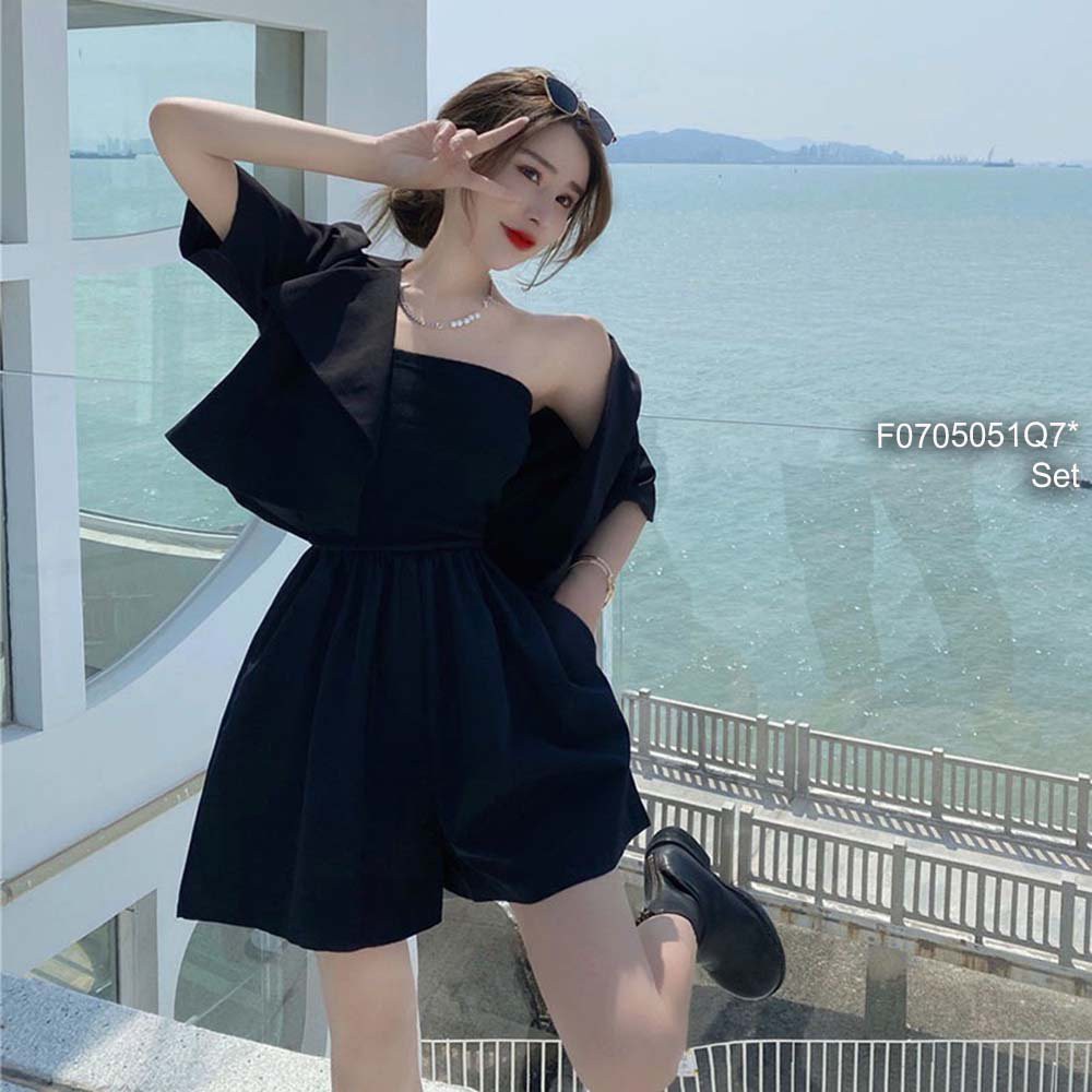 Bộ Jumpsuit Nữ Siêu Xinh Quần Short Kèm Áo Khoác Đũi 🦋 Set Jum Nữ Mùa Hè Áo Quây Kèm Áo Khoác Hai Màu So Hot | BigBuy360 - bigbuy360.vn