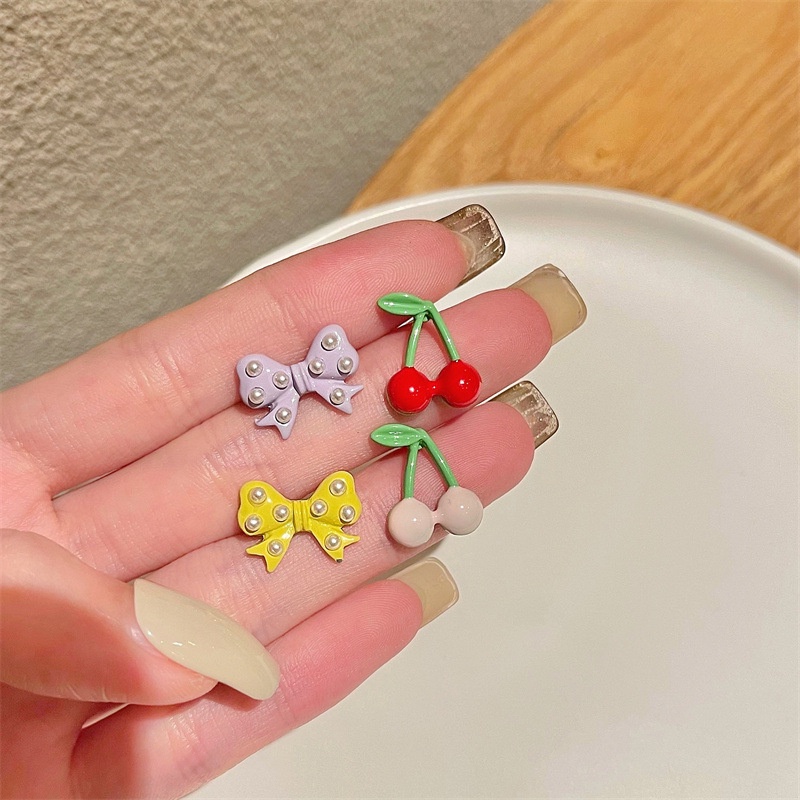 Bông Tai Mạ Bạc 925 Hình Nơ/Quả Cherry Nhỏ Xinh Phong Cách Mới Thời Trang F675