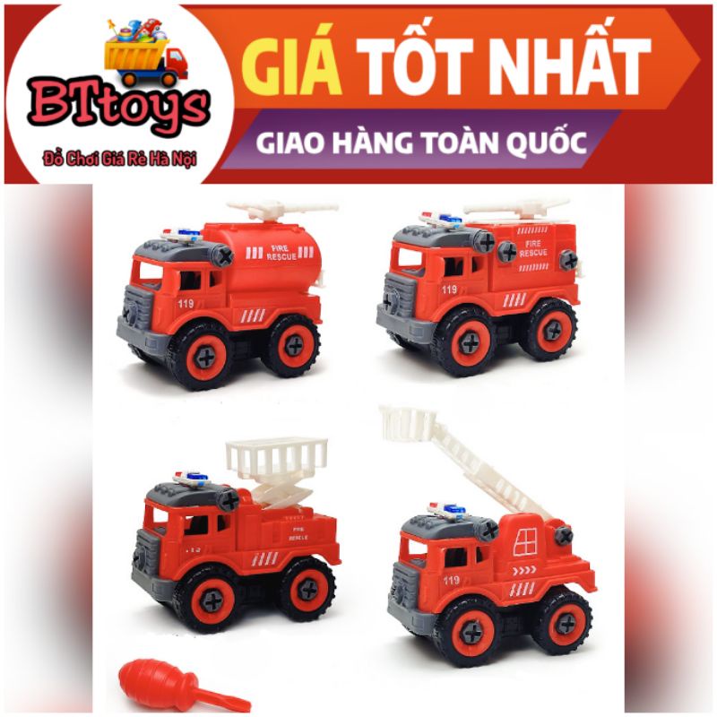 Túi 4 xe cứu hỏa lắp ghép cho bé
