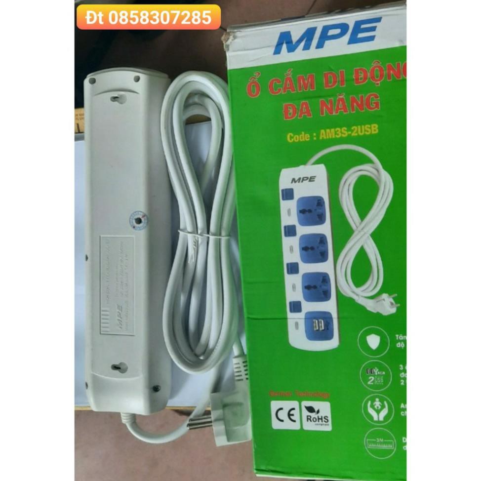 Ổ 3 LỖ CẮM 3 CHÂN 2 CỔNG XẠC ĐIỆN THOẠI DÂY 3M 2.5MM MPE