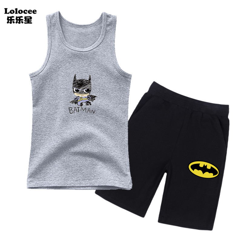 Bộ quần áo không tay cho bé trai mùa hè Bộ quần áo thời trang Batman in Tank + quần short Bộ trang phục cho trẻ em trai