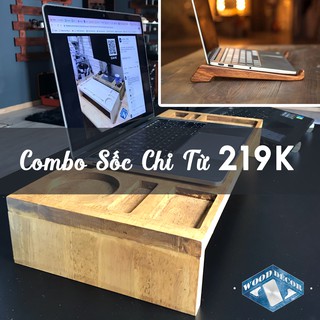 Kệ gỗ kê máy tính + chân gỗ laptop (combo giá tốt)