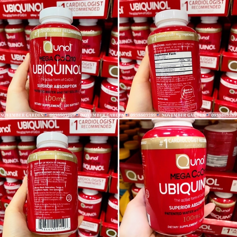Viên uống bổ tim, điều hoà huyết áp Qunol Mega CoQ10 Ubiquinol 100mg hộp 120 viên