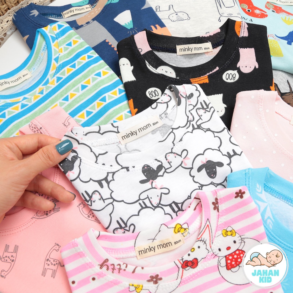 [MÀU NGẪU NHIÊN] Combo 4Bộ Cộc Tay Cho Bé Trai, Bé Gái Minky Mom Vải Cotton Borip Động Vật, Đồ Bộ Cho Bé Mặc Nhà MKM2212