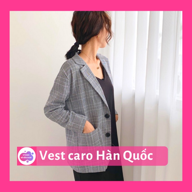 Áo khoác Blazer áo vest caro Hàn Quốc sang chảnh áo vest freesize xám / nâu kẻ tinh tế
