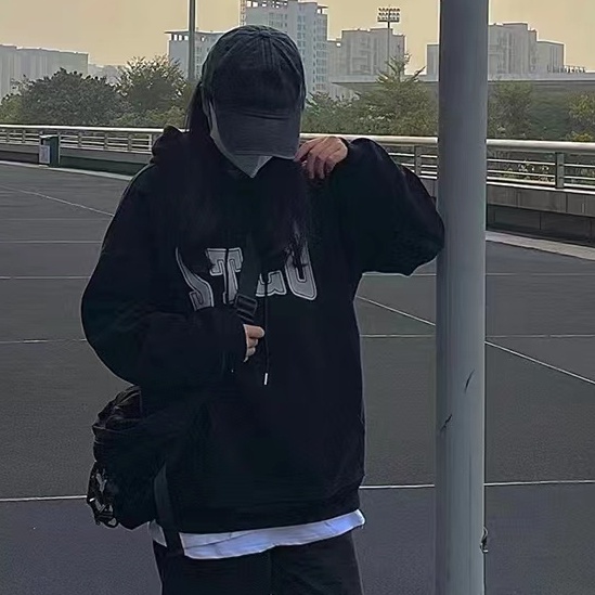 Áo Hoodie Tay Dài Form Rộng Theo Phong Cách Preppy Dễ Phối Đồ